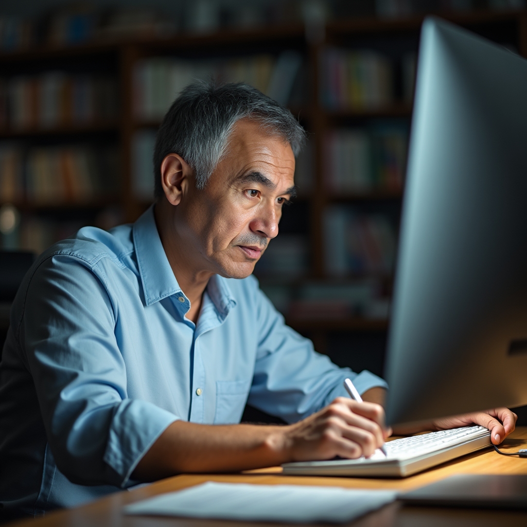 Взрослый человек осваивает новые цифровые навыки