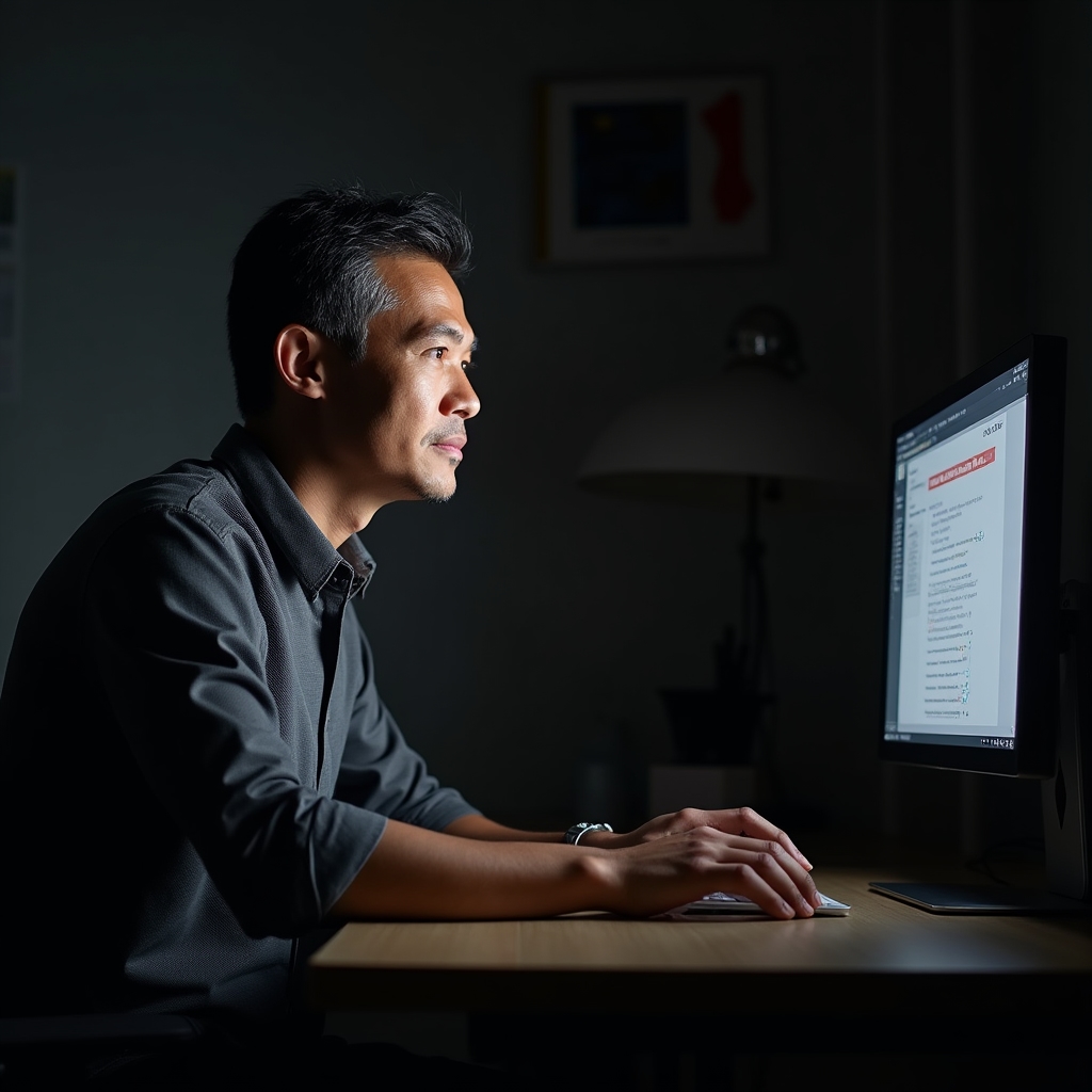 Человек с уверенностью работает за компьютером после обучения