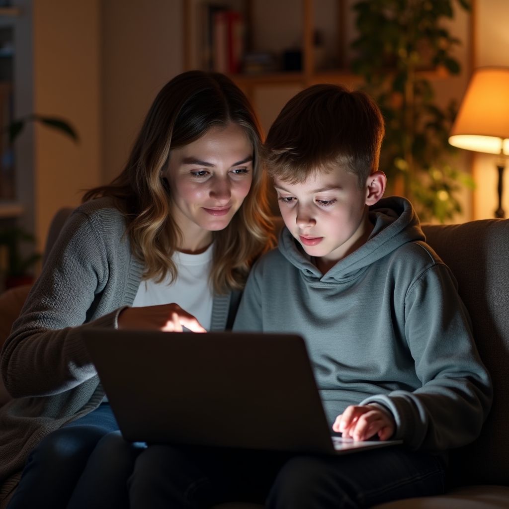 Родитель и ребёнок вместе изучают безопасность в интернете