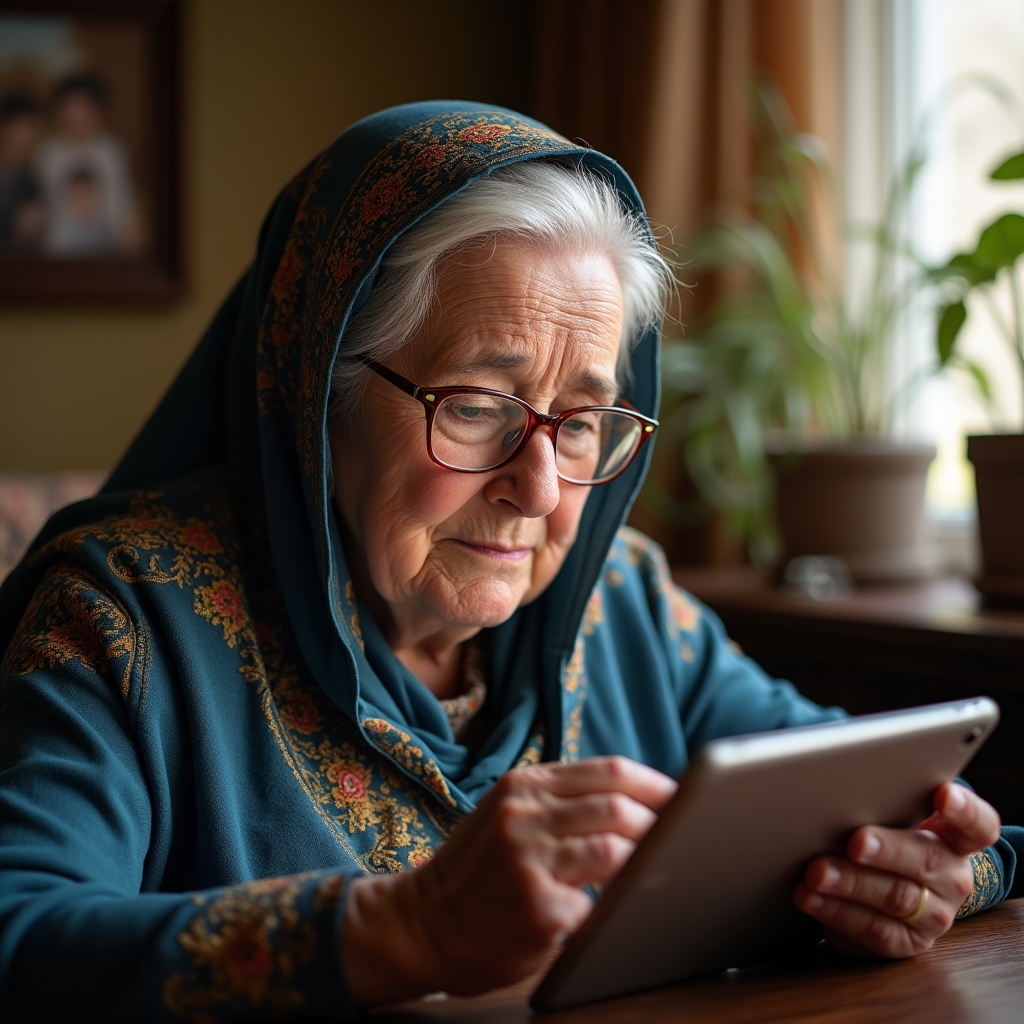 Пожилой человек учится пользоваться компьютером